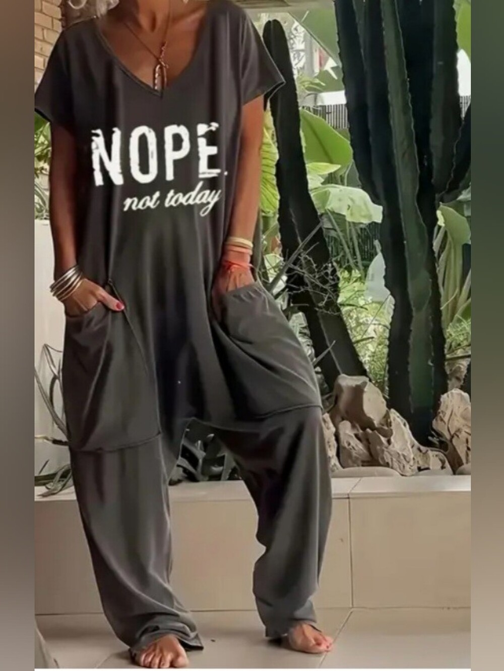 NEW Elegant Casual Jumpsuit With V-neck "NOPE" Not Today XXXL
